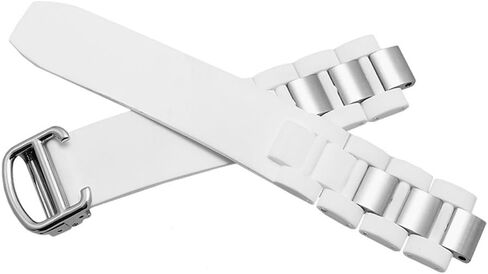 Hooxue Black/White Rubber Watch Band Silicone Strap deployment clasp Compatible with 20mm Must Cartier 21 Chronoscaph Autoscaph Quartz in Saudi Arabia