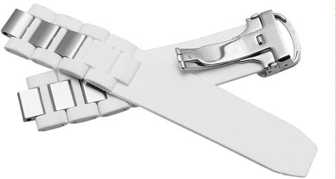 Hooxue Black/White Rubber Watch Band Silicone Strap deployment clasp Compatible with 20mm Must Cartier 21 Chronoscaph Autoscaph Quartz in Saudi Arabia