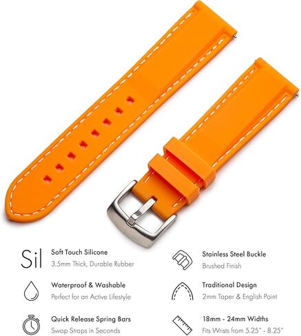 Benchmark Quick Release Silicone Watch Band - Rubber Watch Straps for Men & Women - Choice of Color & Width - 18mm, 20mm, 22mm or 24mm in Saudi Arabia