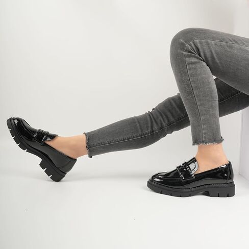 JENN ARDOR Women's Chunky Loafers Slip On Lug Sole Penny Loafer Comfort Casual Round Toe Mid Heels Platform Work Shoes in Saudi Arabia