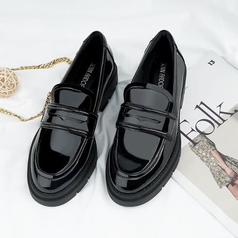 JENN ARDOR Women's Chunky Loafers Slip On Lug Sole Penny Loafer Comfort Casual Round Toe Mid Heels Platform Work Shoes in Saudi Arabia
