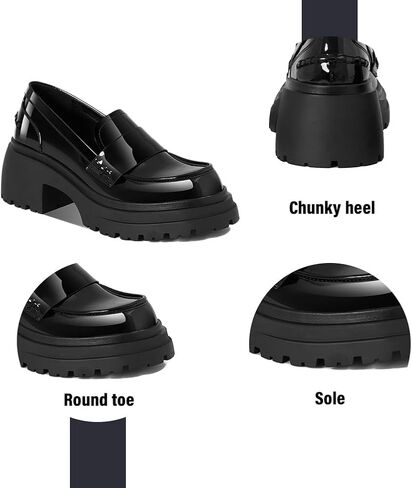 MeiLuSi أحذية بدون كعب للنساء منصة أحذية لوفر بمقدمة مستديرة وكعب مكتنز أحذية أكسفورد سهلة الارتداء in Kuwait