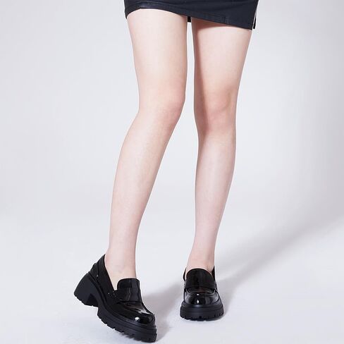 MeiLuSi أحذية بدون كعب للنساء منصة أحذية لوفر بمقدمة مستديرة وكعب مكتنز أحذية أكسفورد سهلة الارتداء in Kuwait