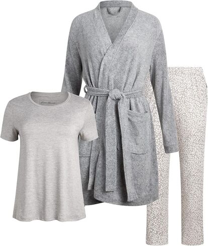Eddie Bauer Women’s Pajama Set – 3 Piece Sleepwear Set - Bathrobe, T-Shirt, and Lounge Pants Set for Women (S-XXL) in Kuwait