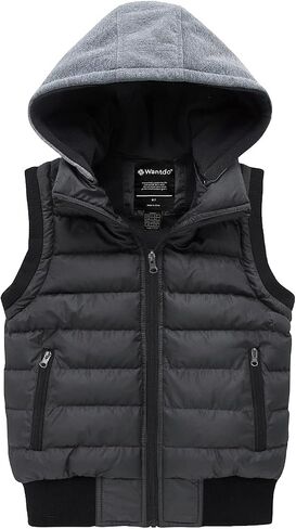 wantdo Boys' Puffer Winter Vest Hooded Water-Resistant Fleece-Lined Sleeveless Jacket Warm in Kuwait