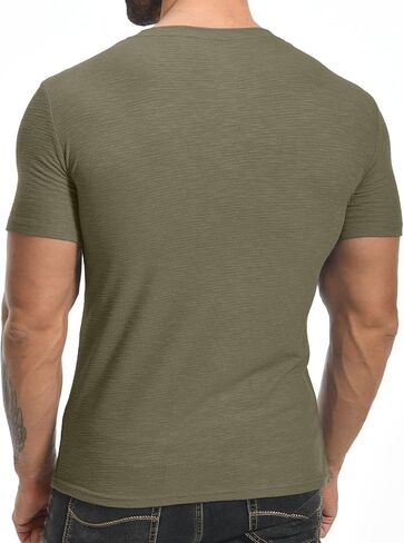 YTD Men's Muscle T Shirts Stretch Short Sleeve Workout Tee Casual Slim Fit Henley Shirt in Kuwait
