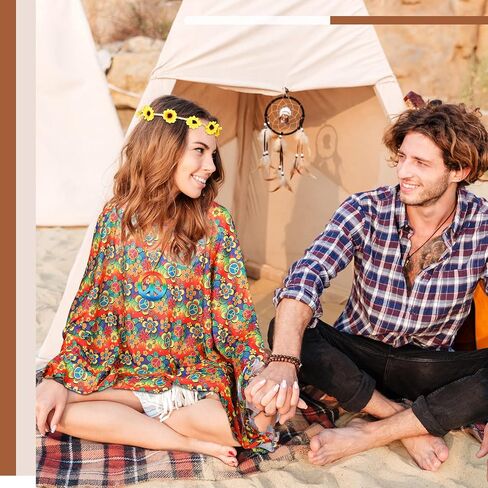 Hicarer 6 Pcs Hippie Costume Accessories Set Includes Poncho Necklace Earrings Headband Sunglasses Headband for Women Girls in Saudi Arabia