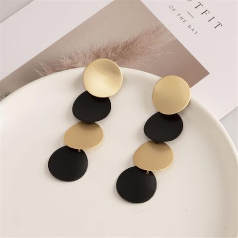 ONLYJUMP Chic Multi Heart Dangle Earrings 14k Plating Gold Black Fashion Simple Personality Long Drop Earrings Metal Love Geometry Earrings for Women Girls Valentine Gift Statement Jewelry in Kuwait