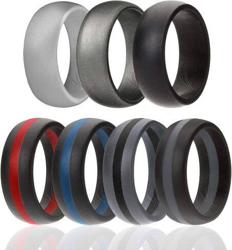 ROQ Silicone Rubber Wedding Ring for Men, Comfort Fit, Men's Wedding Band, Breathable Rubber Engagement Band, 8mm Wide 2mm Thick, Dome Style Middle Line, Solid Stripes, Multi Packs, Multi Colors in Kuwait