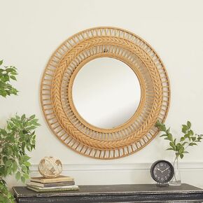 Deco 79 Metal Handmade Intricately Weaved Wall Mirror, 36" x 2" x 36", Brown in Kuwait