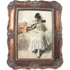 WINPLUS+ Vintage Picture Frame 4x6, Wall Mount and Tabletop Display, Art Gallery Gift (Blue and Gold 4x6)