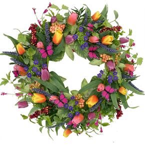 Artificial Wreath with Colorful Tulips for Front Door Farmhouse Indoor Outdoor Festival Home Decor in Kuwait
