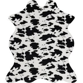 Aoczes Black and White Cow Rug for Living Room Faux Cowhide Rug Large 4.6 x 5.2 Feet Cow Print Rug Cute Animal Printed Carpet Cow Rugs for Bedroom Nursery Office Western Home Decor