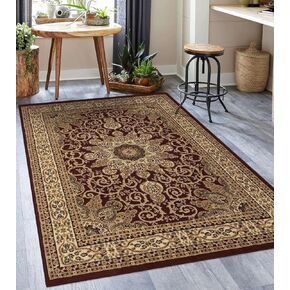 LUXE WEAVERS Brighton Collection 1467 Rectangle Burgundy 5x7 Oriental Floral Border Medallion Area Rug in Kuwait