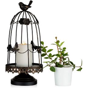 Sziqiqi Decorative Bird Cage Candleholder for Antique Decor, Fit for Flowers Planter Candles Garland Cupcake Display for Wedding Centerpiece Holiday Decoration, Distressed Black 38cm/15 inch in Saudi Arabia
