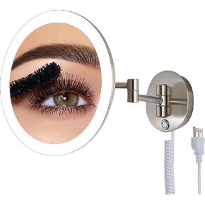 مرآة مكياج TUSHENGTU مقاس 9.5 بوصة مثبتة على الحائط مع مكبرة مضيئة 7X وتحكم في السطوع و3 ألوان لتجربة مكياج وحلاقة حمام مخصصة من النيكل. (820D/N/7X) in Kuwait