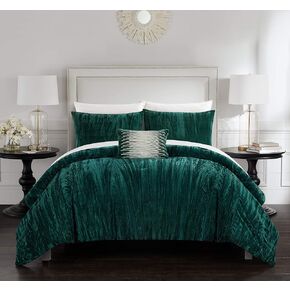 Chic Home Westmont 4 Piece Comforter Set Crinkle Crushed Velvet Bedding-Decorative Pillow Shams Included, King, Green