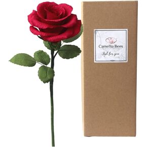 Paper Rose Gift, Single Long stem Paper Rose for 1 year wedding anniversary, Valentines Day, Mothers Day, Teachers Day, Handmade Crepe Paper Flower (Blush Pink) in Kuwait
