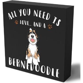 لوحة لافتة صندوق خشبي مضحكة من Bernedoodle، كل ما تحتاجه هو الحب وعلامة صندوق خشبي Bernedoodle فنية ريفية لرف المنزل وديكور مكتبي، مقاس 12.7 × 12.7 سم