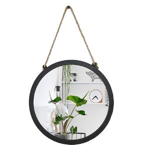 Remenna Round Wall Mirror -Circle Mirror 12 Inch Metal Framed Wall Mounted, Round Wall Mirror with Hang Rope,Rustic Farmhouse Decorative for Bathroom, Living Room, Bedroom,Vanity,Entryway in Kuwait