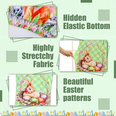 Karenhi 4 Pcs Easter Chair Covers Adjustable Plaid Dining Chair Cover Bunny Egg Flower Chair Cover Dining Chair Slipcover Removable Stretch Chair Covers for Kitchen Office Hotel Home (Classic Style) in Kuwait