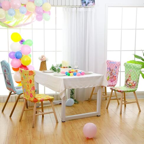 Karenhi 4 Pcs Easter Chair Covers Adjustable Plaid Dining Chair Cover Bunny Egg Flower Chair Cover Dining Chair Slipcover Removable Stretch Chair Covers for Kitchen Office Hotel Home (Classic Style) in Kuwait