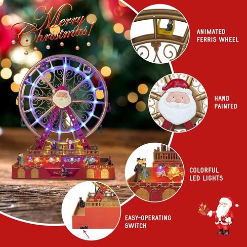 عجلة فيريس دوارة للكريسماس مع اضواء LED وموسيقى، ديكورات رسوم متحركة كبيرة للكريسماس مقاس 18 انش، تخلق جوًا احتفاليًا من سكاي انت in Kuwait
