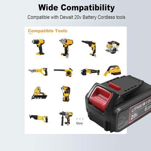 Fepprry 20V 6.0Ah بطارية بديلة لديوالت DCB200 DCB201 DCB203 DCB204 DCB205 DCB206 DCB207 DCB208 DCB210 DCB181 DCB180 أدوات كهربائية لاسلكية in Kuwait
