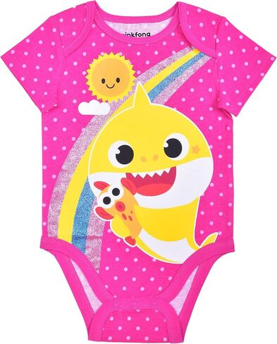 بدلة قصيرة الأكمام للفتيات من Nickelodeon Baby Shark مكونة من 3 قطع لحديثي الولادة والرضع - وردي/رمادي in Saudi Arabia