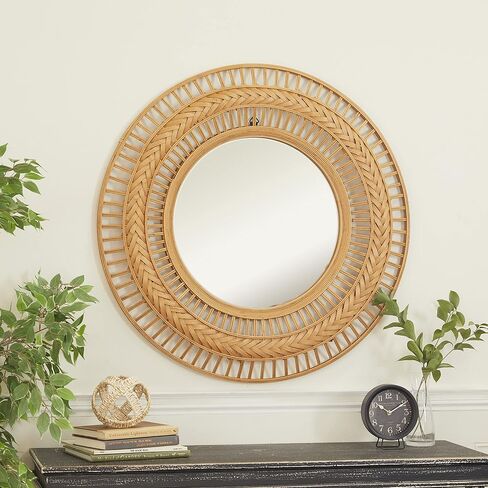 Deco 79 Metal Handmade Intricately Weaved Wall Mirror, 36" x 2" x 36", Brown in Saudi Arabia
