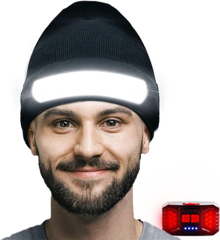 قبعة صغيرة LED مع ضوء الجري، قبعة صغيرة LED قابلة لإعادة الشحن للجنسين USB خفيفة دافئة للشتاء محبوكة قبعة أمان مضاءة للمصابيح الأمامية للأب والزوج والنساء هدية للجري والمشي لمسافات طويلة والتخييم in Kuwait