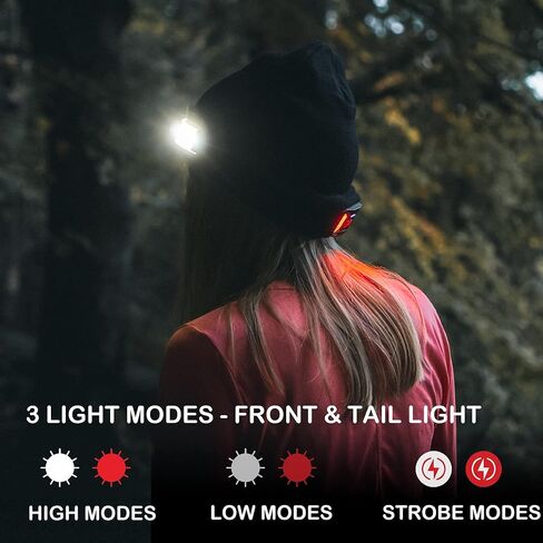 قبعة صغيرة LED مع ضوء الجري، قبعة صغيرة LED قابلة لإعادة الشحن للجنسين USB خفيفة دافئة للشتاء محبوكة قبعة أمان مضاءة للمصابيح الأمامية للأب والزوج والنساء هدية للجري والمشي لمسافات طويلة والتخييم in Kuwait