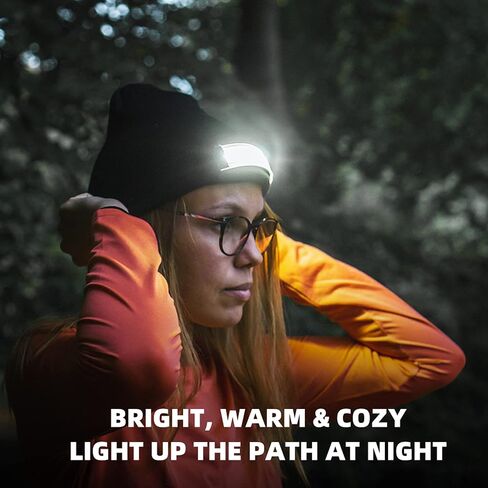 قبعة صغيرة LED مع ضوء الجري، قبعة صغيرة LED قابلة لإعادة الشحن للجنسين USB خفيفة دافئة للشتاء محبوكة قبعة أمان مضاءة للمصابيح الأمامية للأب والزوج والنساء هدية للجري والمشي لمسافات طويلة والتخييم in Kuwait