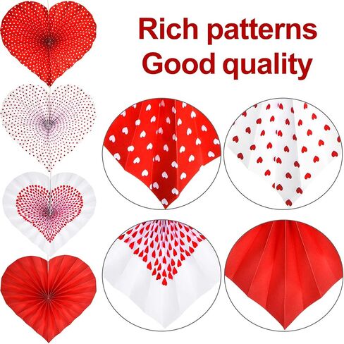WILLBOND 12 Pieces Valentines Heart Shaped Hanging Fans Red Heart Fans Hanging Paper Fans for Wedding Anniversary Bridal Shower Decoration in Saudi Arabia