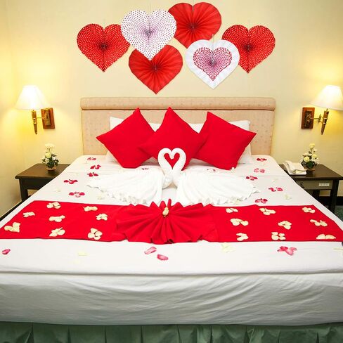 WILLBOND 12 Pieces Valentines Heart Shaped Hanging Fans Red Heart Fans Hanging Paper Fans for Wedding Anniversary Bridal Shower Decoration in Saudi Arabia