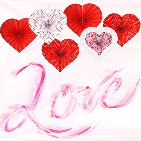 WILLBOND 12 Pieces Valentines Heart Shaped Hanging Fans Red Heart Fans Hanging Paper Fans for Wedding Anniversary Bridal Shower Decoration in Saudi Arabia