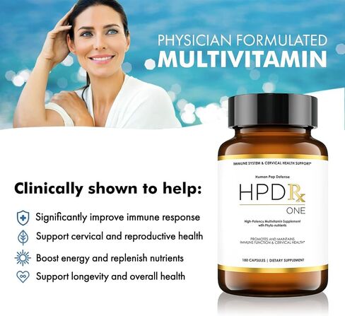 HPD Rx ONE تعزيز المناعة مكملات الفيتامينات HPV للنساء والرجال | دعم الدفاع المناعي المتقدم | يساعد على الاستجابة المناعية لفيروس الورم الحليمي البشري | 90 كبسولة، عبوة من 1 in Kuwait