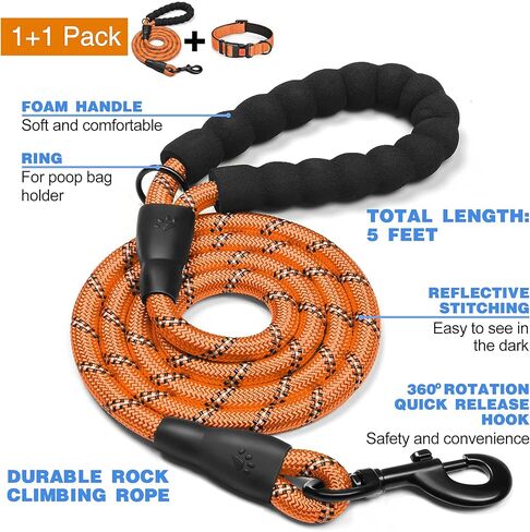 tobeDRI طوق الكلب العاكس المصنوع من النايلون - مبطن بالنيوبرين الناعم، عاكس وقابل للتعديل - أطواق الكلاب للكلاب الصغيرة والمتوسطة والكبيرة (طوق + مقود على شكل حرف L، مقاس 18 بوصة - 23 بوصة، فول الصويا) in Kuwait