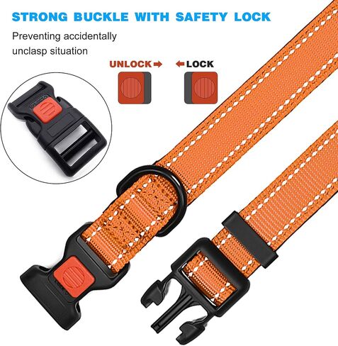 tobeDRI طوق الكلب العاكس المصنوع من النايلون - مبطن بالنيوبرين الناعم، عاكس وقابل للتعديل - أطواق الكلاب للكلاب الصغيرة والمتوسطة والكبيرة (طوق + مقود على شكل حرف L، مقاس 18 بوصة - 23 بوصة، فول الصويا) in Kuwait