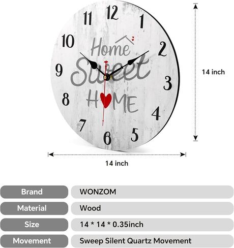 ساعة حائط مزخرفة مقاس 8 بوصات من ونزوم، ساعات ديكور مزرعة ريفية صغيرة، ساعات حائط صامتة رمادية حلوة غير موقوتة لغرفة المعيشة/المطبخ/غرفة النوم/غرفة الطعام/المنزل in Kuwait