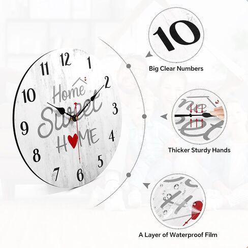 ساعة حائط مزخرفة مقاس 8 بوصات من ونزوم، ساعات ديكور مزرعة ريفية صغيرة، ساعات حائط صامتة رمادية حلوة غير موقوتة لغرفة المعيشة/المطبخ/غرفة النوم/غرفة الطعام/المنزل in Kuwait
