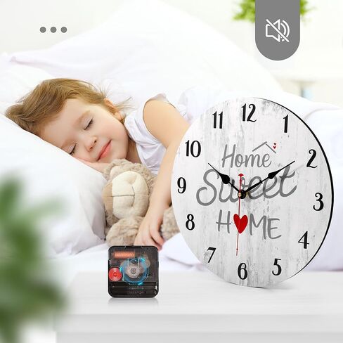 ساعة حائط مزخرفة مقاس 8 بوصات من ونزوم، ساعات ديكور مزرعة ريفية صغيرة، ساعات حائط صامتة رمادية حلوة غير موقوتة لغرفة المعيشة/المطبخ/غرفة النوم/غرفة الطعام/المنزل in Kuwait