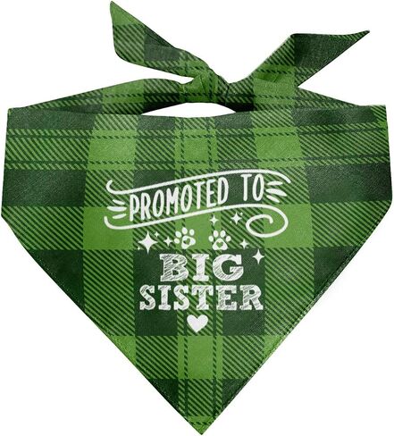 Promoted to Big Sister Dog Bandana, Dog Bandana, Green Buffalo Plaid Pet Scarf, Pet Dog Scarf Accessories, Pet Dog Gender Revealing Triangle Scarf, Dog Bandana for Small Medium Large Dogs (C28) in Saudi Arabia