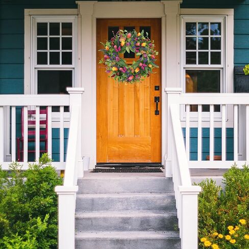 Artificial Wreath with Colorful Tulips for Front Door Farmhouse Indoor Outdoor Festival Home Decor in Kuwait