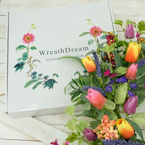 Artificial Wreath with Colorful Tulips for Front Door Farmhouse Indoor Outdoor Festival Home Decor in Kuwait