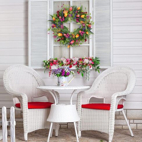 Artificial Wreath with Colorful Tulips for Front Door Farmhouse Indoor Outdoor Festival Home Decor in Kuwait