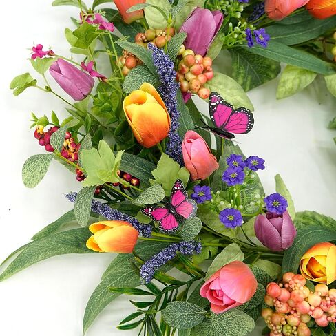Artificial Wreath with Colorful Tulips for Front Door Farmhouse Indoor Outdoor Festival Home Decor in Kuwait