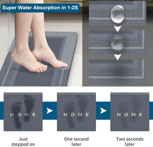 HERA BEAUTY Super Absorbent Bath Mat, Quick Dry Bath Mat, Non Slip Rubber Bathroom Rugs, Easy to Clean Machine Washable Thin Bath Matts for Bathroom Quick Dry (Rectangular Blue, 23.6" L x 15.7" W) in Kuwait