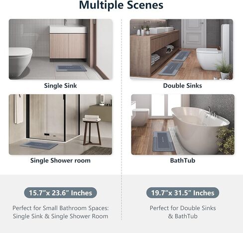 HERA BEAUTY Super Absorbent Bath Mat, Quick Dry Bath Mat, Non Slip Rubber Bathroom Rugs, Easy to Clean Machine Washable Thin Bath Matts for Bathroom Quick Dry (Rectangular Blue, 23.6" L x 15.7" W) in Kuwait