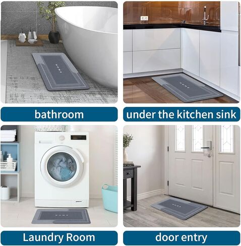 HERA BEAUTY Super Absorbent Bath Mat, Quick Dry Bath Mat, Non Slip Rubber Bathroom Rugs, Easy to Clean Machine Washable Thin Bath Matts for Bathroom Quick Dry (Rectangular Blue, 23.6" L x 15.7" W) in Kuwait